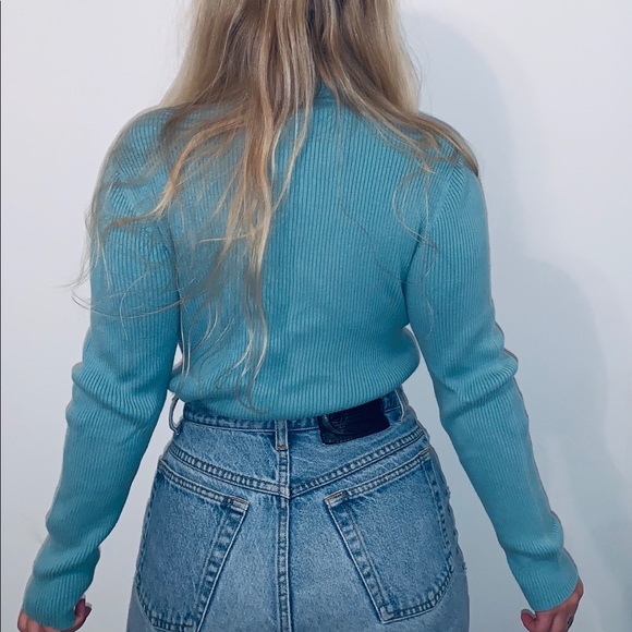 turquoise ribbed mock neck - Picture 4 of 5